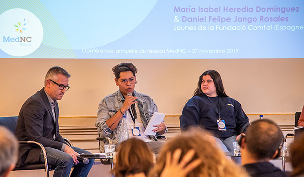 Marie and Daniel, two young people from the Fondation Comtal, give their testimonies at the last of the MedNC network 2019 conference